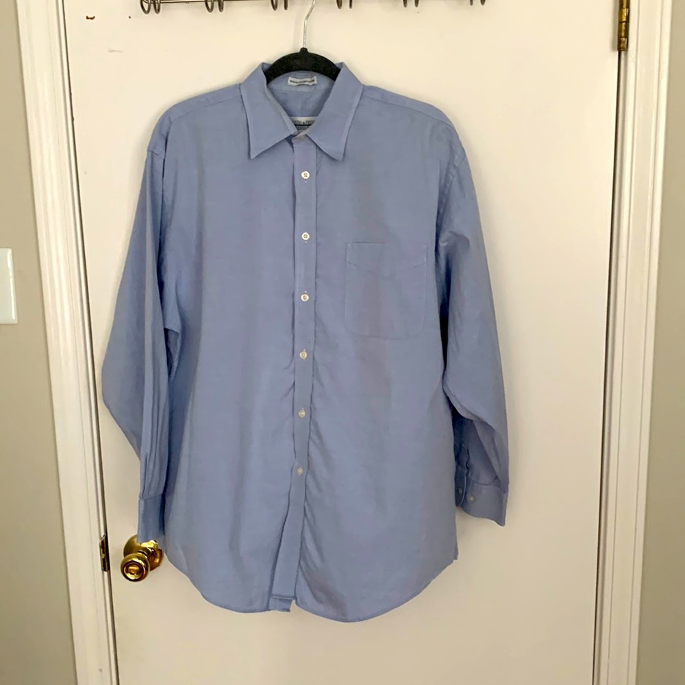 Blue long sleeve button down dress shirt